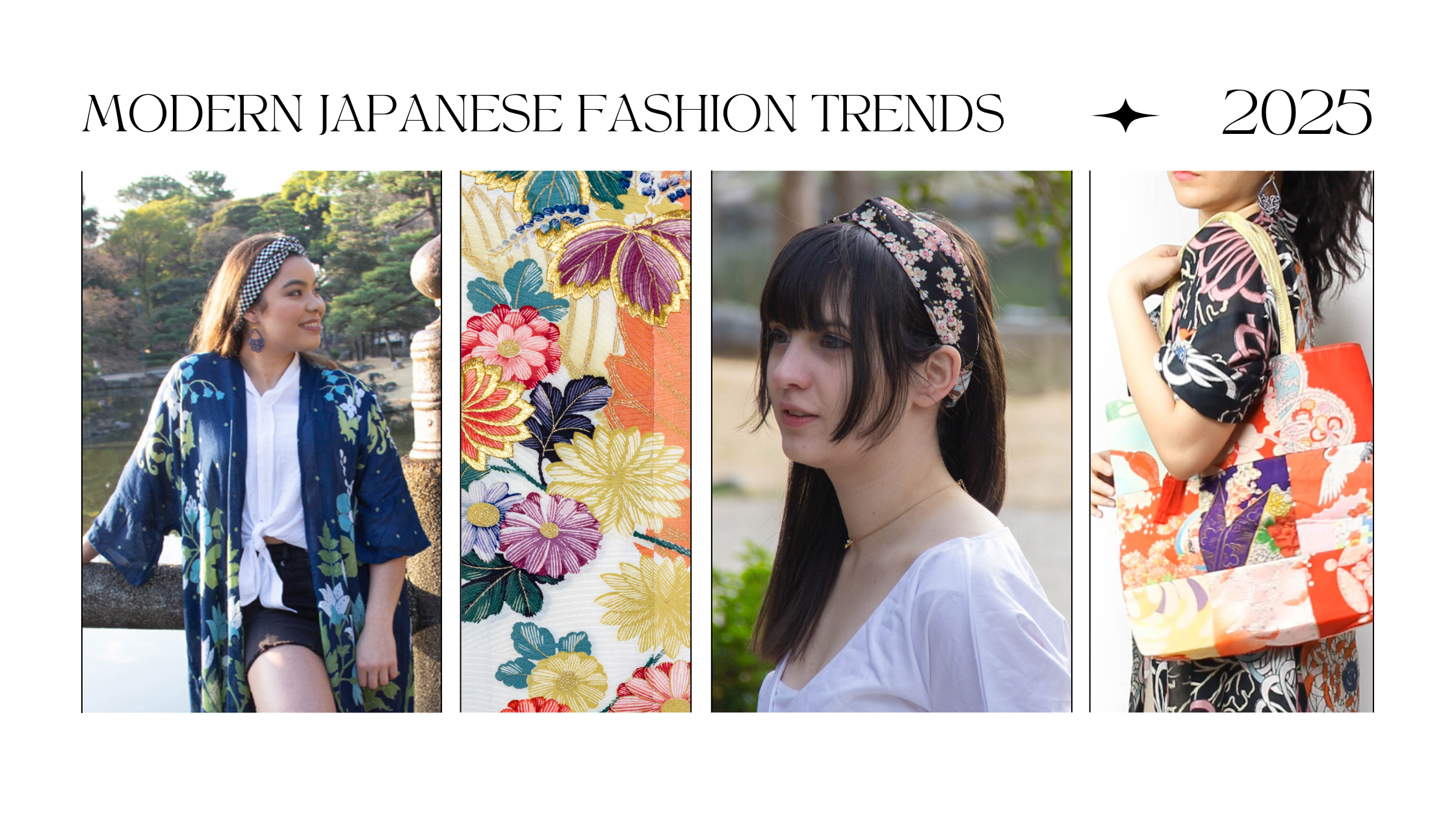 Model wearing a cherry blossom headband and Origami Crane Earrings inspired by Japanese traditional patterns