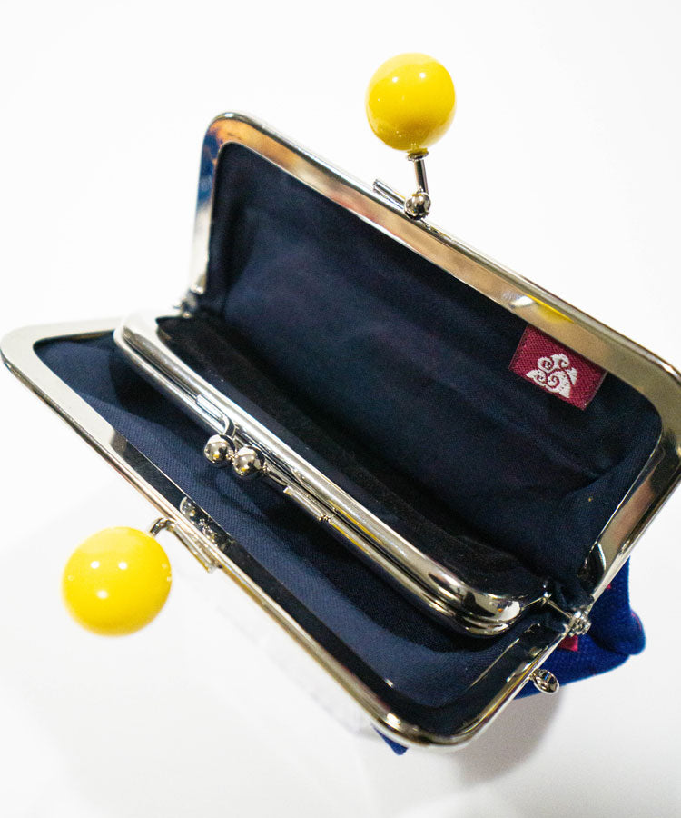 Crane Print Double Kiss Lock Coin Purse – Handmade Japanese Wallet with Outside Pocket