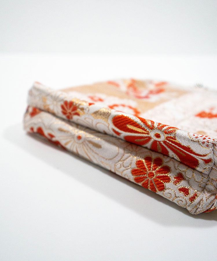 Crimson Butterfly – Kinran Fabric Shoulder Gamaguchi Bag, Red Floral Japanese Purse with Butterfly