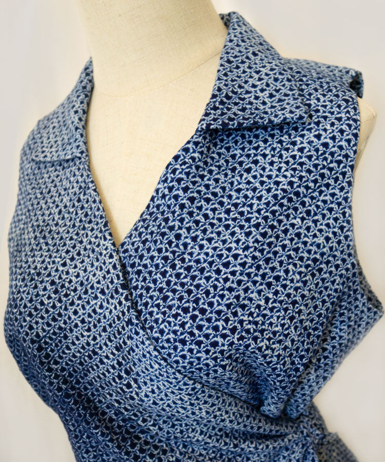 Upcycled Shibori Yukata Set – Blue Wrap Top & Skirt (Kanata Collaboration)