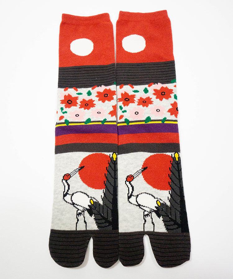 Japanese Hanafuda Tabi Socks – Crane & Floral Crew Socks | Artisan-Made Split-Toe Socks | Made in Japan High Quality Tabi Socks | Made in Japan
