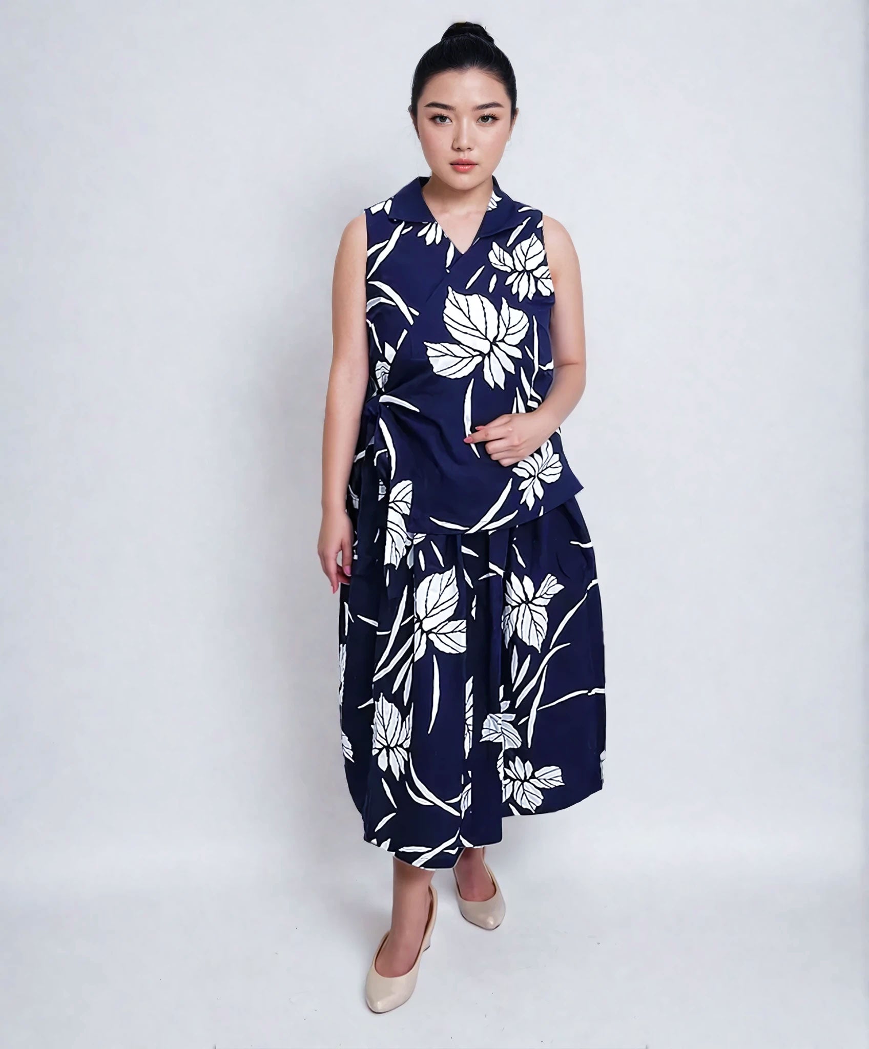 Upcycled Yukata Set – Indigo Floral Wrap Top & Skirt (Kanata Collaboration)