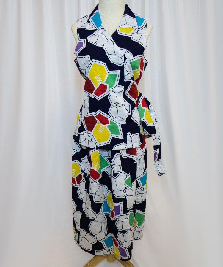 Upcycled Yukata Set – Multicolor Wrap Top & Skirt (Kanata Collaboration)