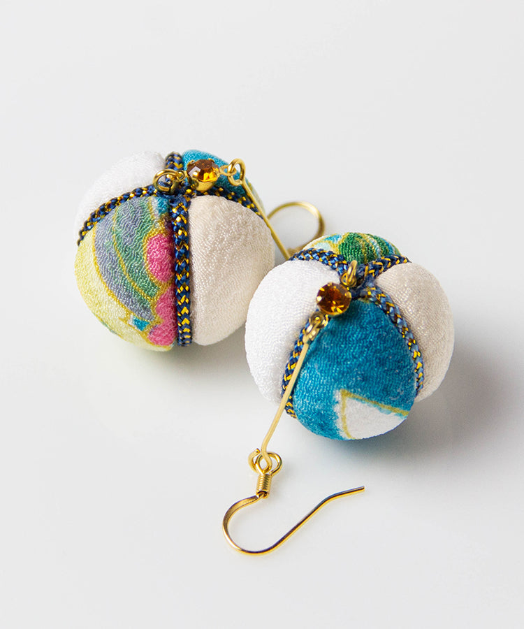 Black Temari Chirimen Japanese Earrings / High Quality Surgical Steel Hook Earrings