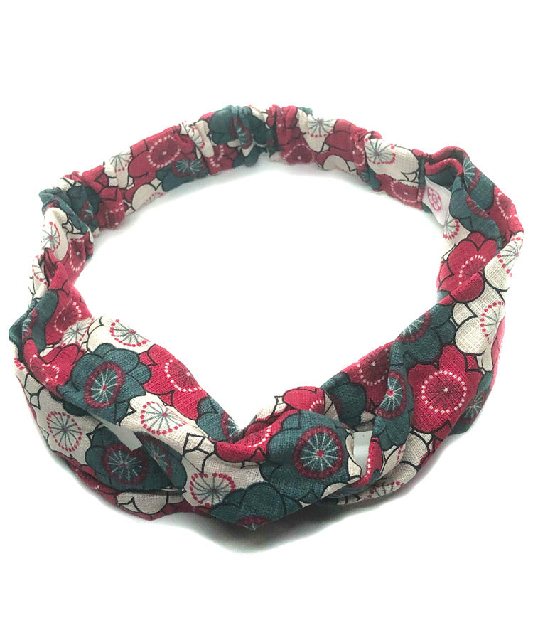 Yellow & Red Plum Print Japanese Fabric headband / Cotton Fabric Headband