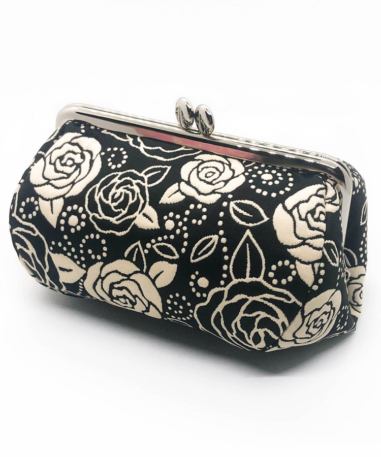 Black Rose Weaved Metal Kiss Lock Purse / Gamaguchi Japanese Bags