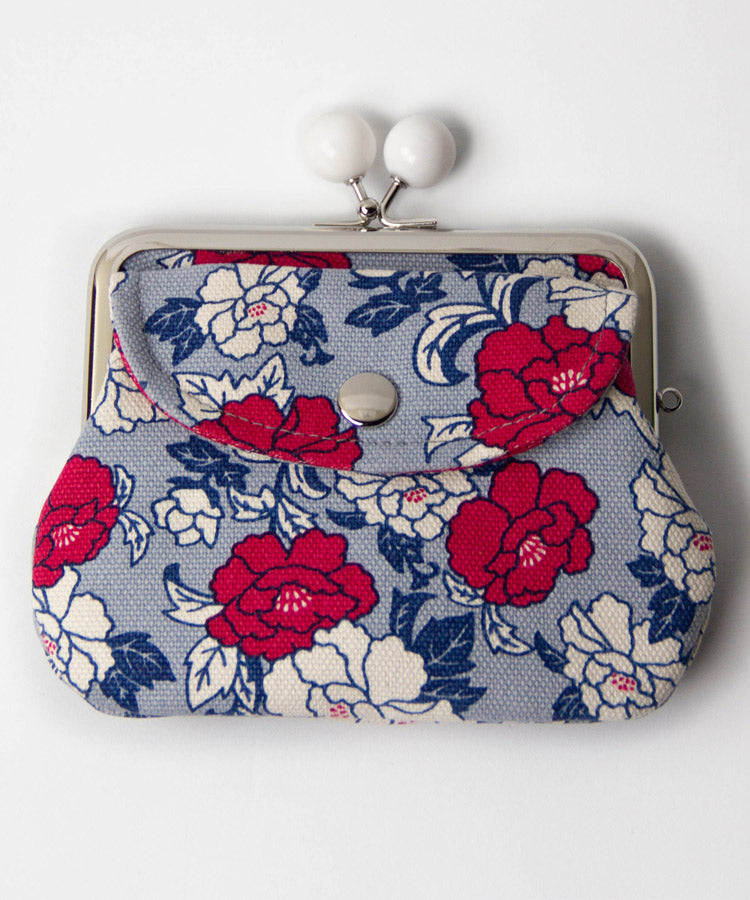 Coin Purse,Lady Vintage Floral Mini Wallet Clasp Closure Classic Rose  Pattern Clutch Bag (Black) (Black)