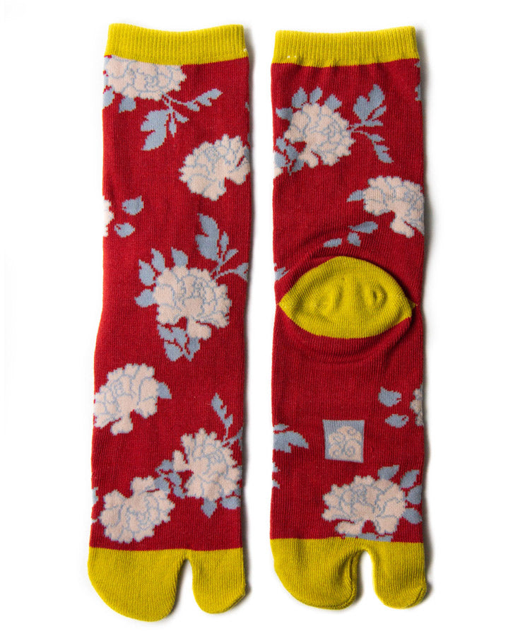 Red Peony Tabi Socks / High Quality Geta Tabi Socks