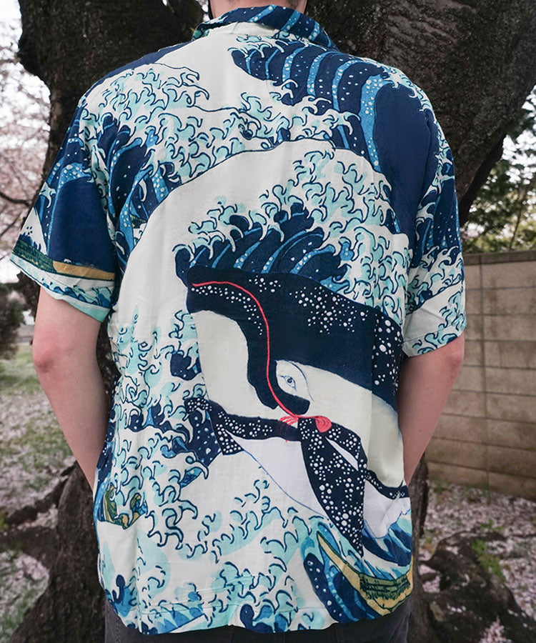Kujira Ukiyoe Print Japanese Hawaiian Shirt