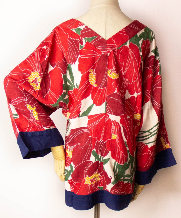 Red Floral Print Hakunarai Kimono Shirt