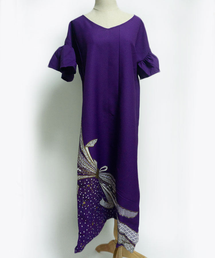 Japanese Antique Kimono Dress / Purple Dress / Japanese Style Party Dress / Kimono Remake Dress / Elegant One Of A Kind Dress