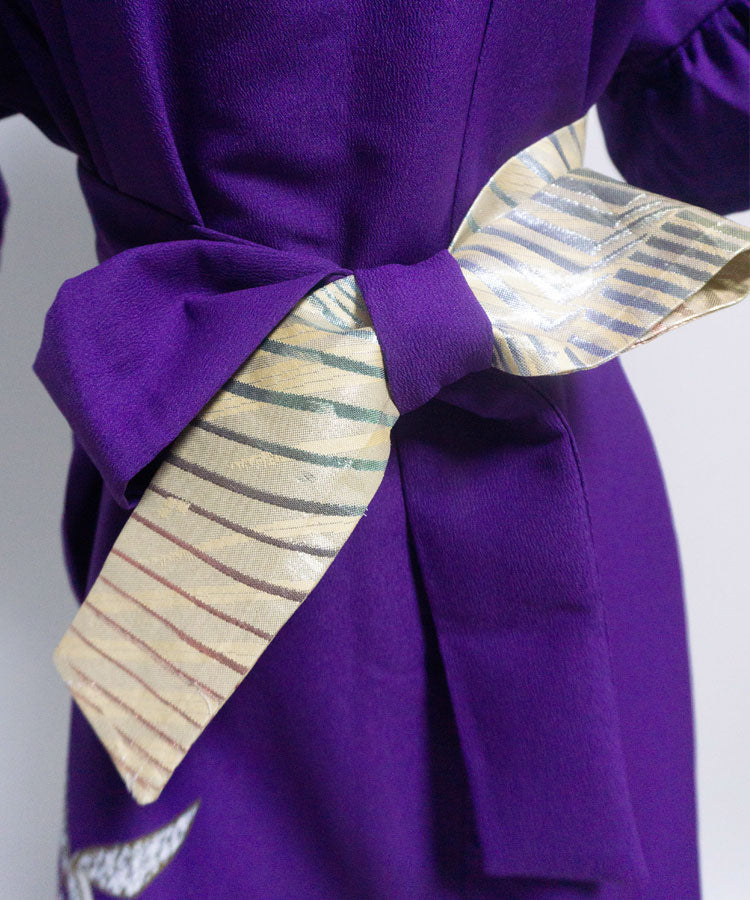 Japanese Antique Kimono Dress / Purple Dress / Japanese Style Party Dress / Kimono Remake Dress / Elegant One Of A Kind Dress