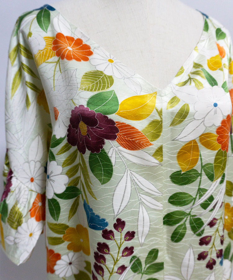 Japanese Antique Kimono Dress / Floral Dress / Japanese Style Party Dress / Kimono Remake Dress / Elegant One Of A Kind Dress