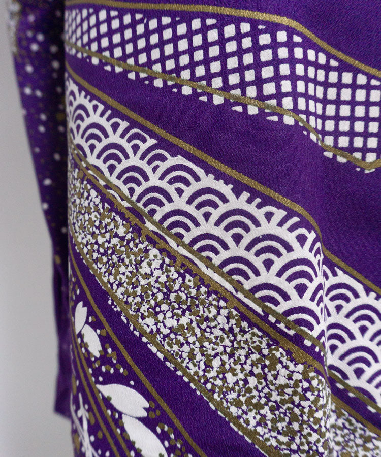 Japanese Antique Kimono Dress / Purple Dress / Japanese Style Party Dress / Kimono Remake Dress / Elegant One Of A Kind Dress