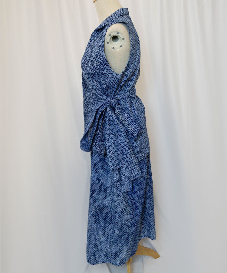 Upcycled Shibori Yukata Set – Blue Wrap Top & Skirt (Kanata Collaboration)