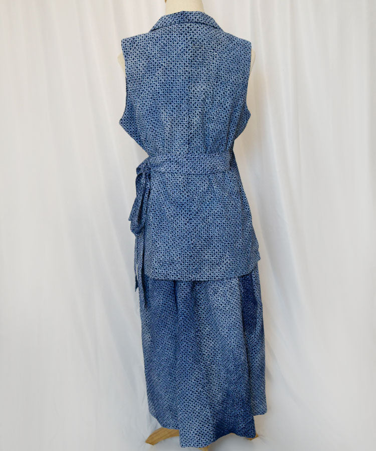 Upcycled Shibori Yukata Set – Blue Wrap Top & Skirt (Kanata Collaboration)