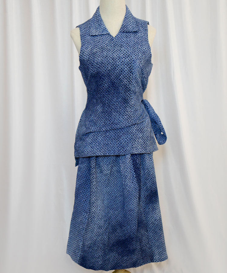 Upcycled Shibori Yukata Set – Blue Wrap Top & Skirt (Kanata Collaboration)