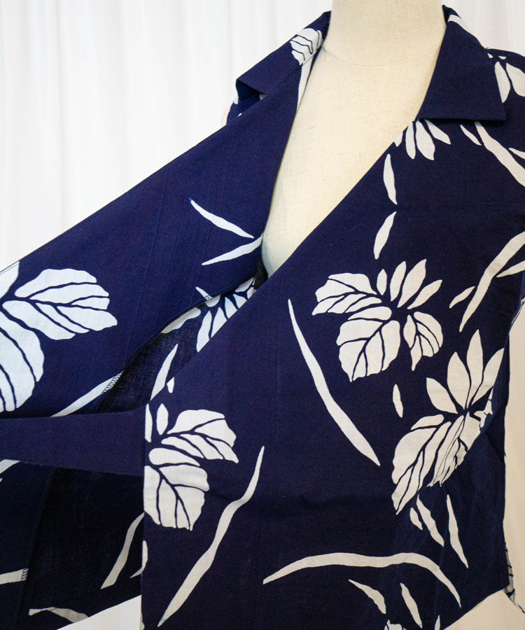 Upcycled Yukata Set – Indigo Floral Wrap Top & Skirt (Kanata Collaboration)