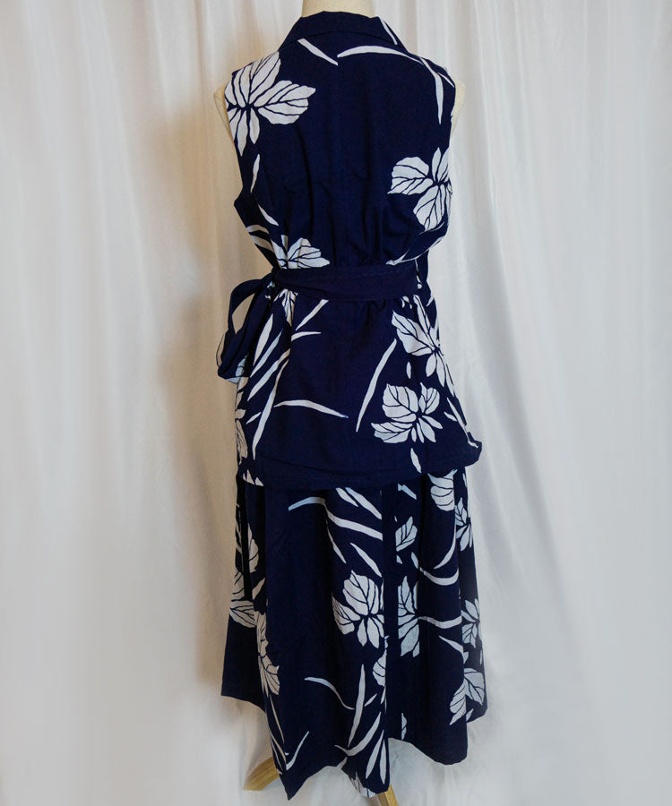 Upcycled Yukata Set – Indigo Floral Wrap Top & Skirt (Kanata Collaboration)