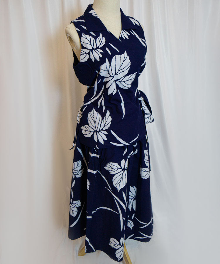 Upcycled Yukata Set – Indigo Floral Wrap Top & Skirt (Kanata Collaboration)