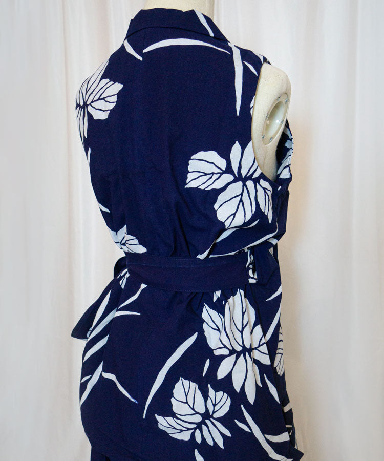 Upcycled Yukata Set – Indigo Floral Wrap Top & Skirt (Kanata Collaboration)