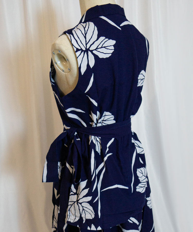 Upcycled Yukata Set – Indigo Floral Wrap Top & Skirt (Kanata Collaboration)