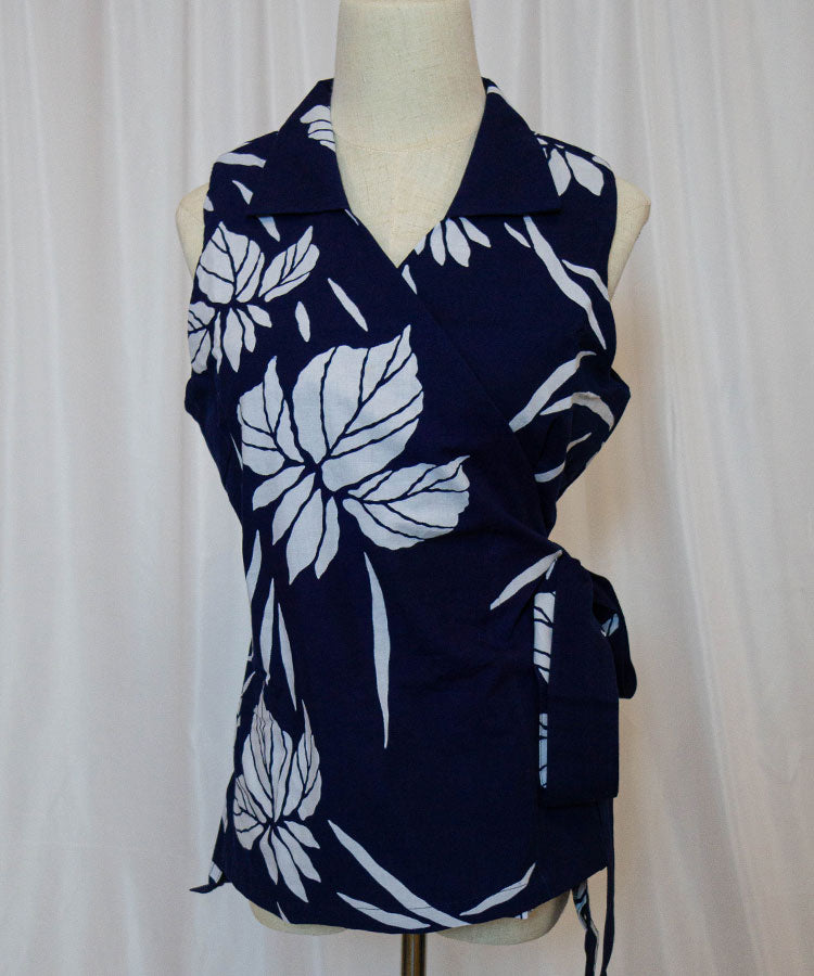 Upcycled Yukata Set – Indigo Floral Wrap Top & Skirt (Kanata Collaboration)
