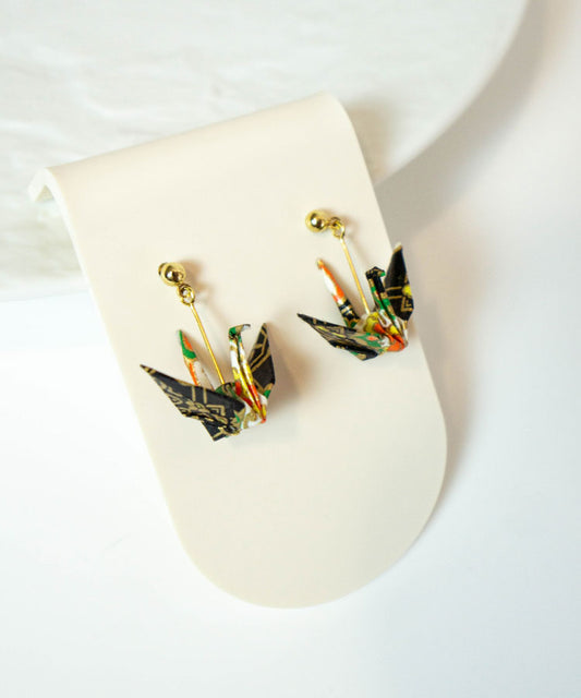 Origami Crane Earrings – Japanese Washi Paper & Surgical Steel | Handmade in Japan