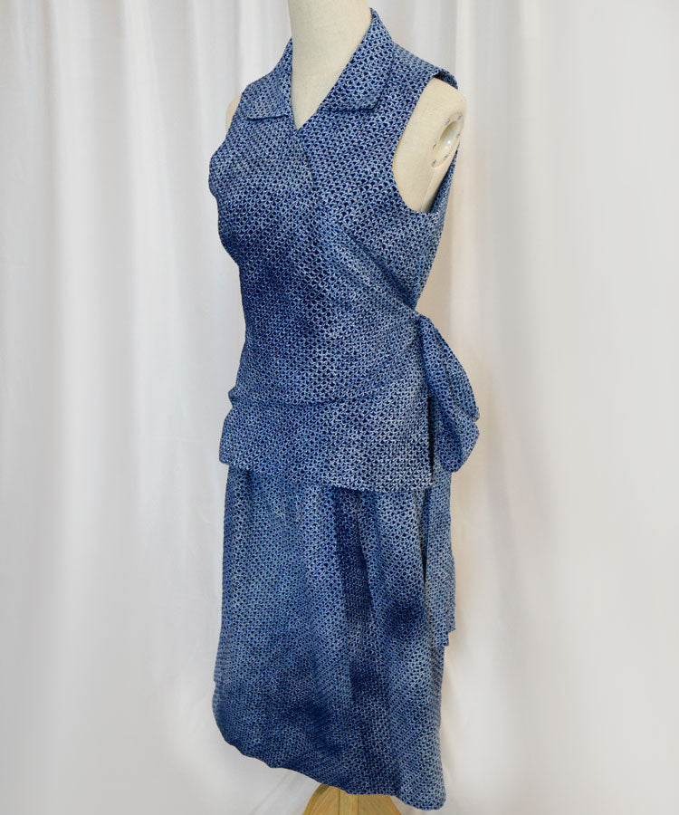 Upcycled Shibori Yukata Set – Blue Wrap Top & Skirt (Kanata Collaboration)