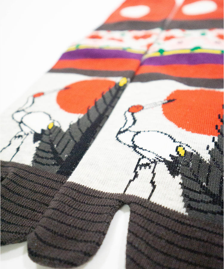 Japanese Hanafuda Tabi Socks – Crane & Floral Crew Socks | Artisan-Made Split-Toe Socks | Made in Japan High Quality Tabi Socks |  Made in Japan