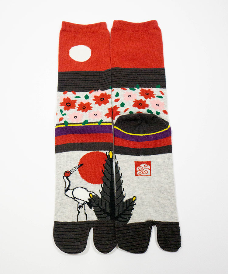 Japanese Hanafuda Tabi Socks – Crane & Floral Crew Socks | Artisan-Made Split-Toe Socks | Made in Japan High Quality Tabi Socks |  Made in Japan