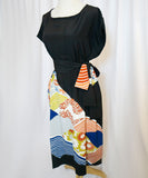 Upcycled Kimono Dress – Black & Multi-Patterned Silk Dress | Vintage Japanese Fashion | Handmade One-of-a-Kind Dress