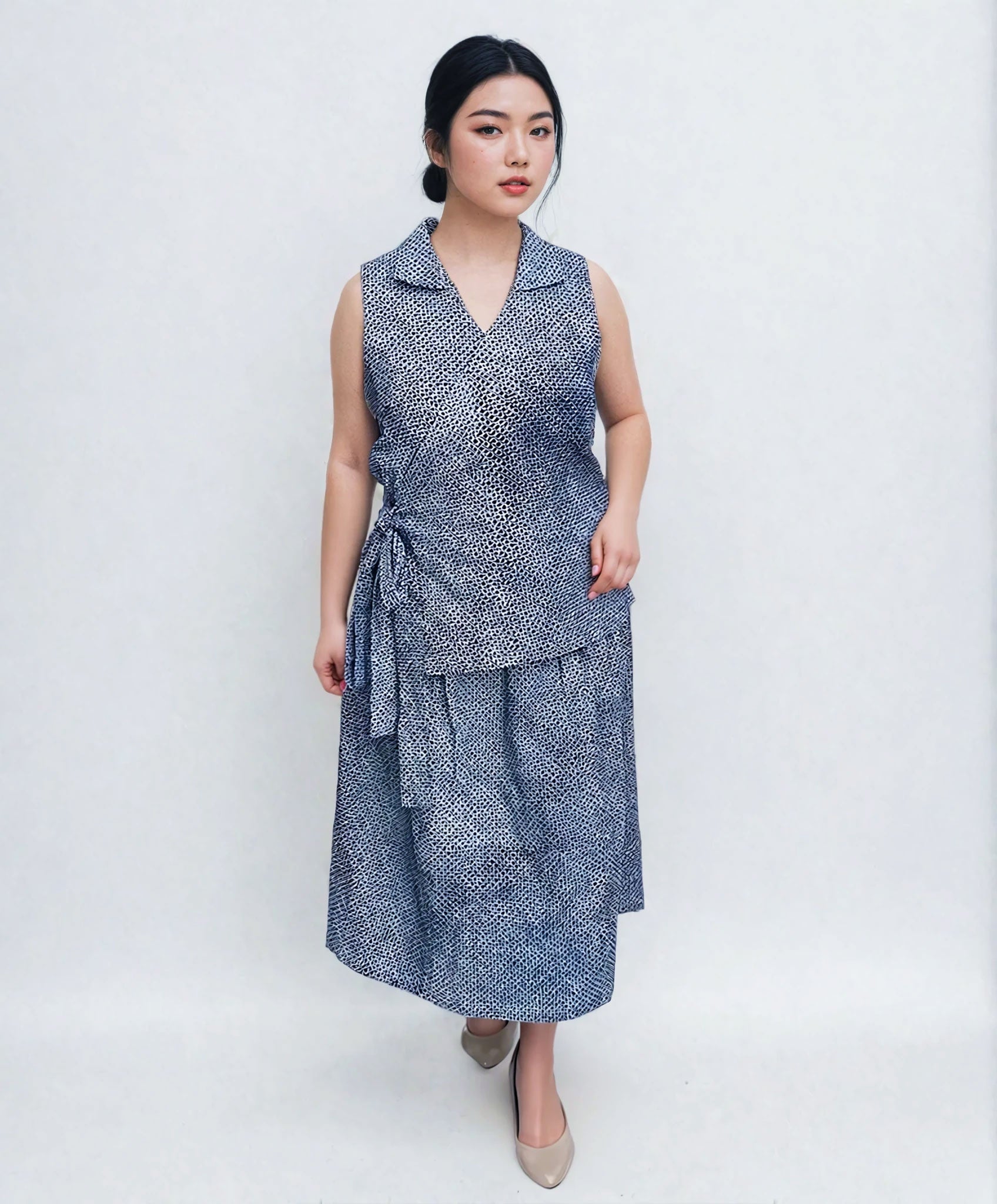 Upcycled Shibori Yukata Set – Blue Wrap Top & Skirt (Kanata Collaboration)