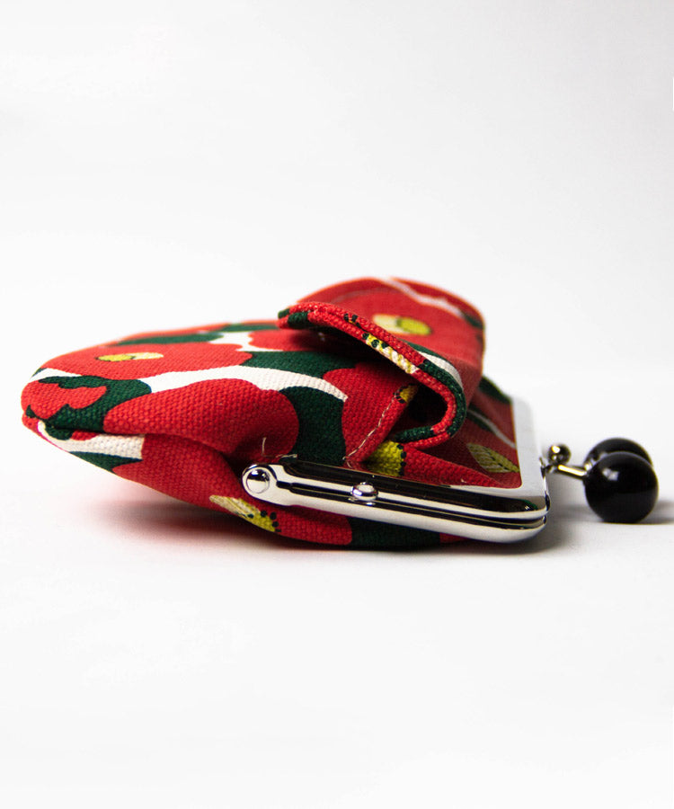 Red Camellia Double Clasp Coin Purse / Gamaguchi Japanese Coin Purse