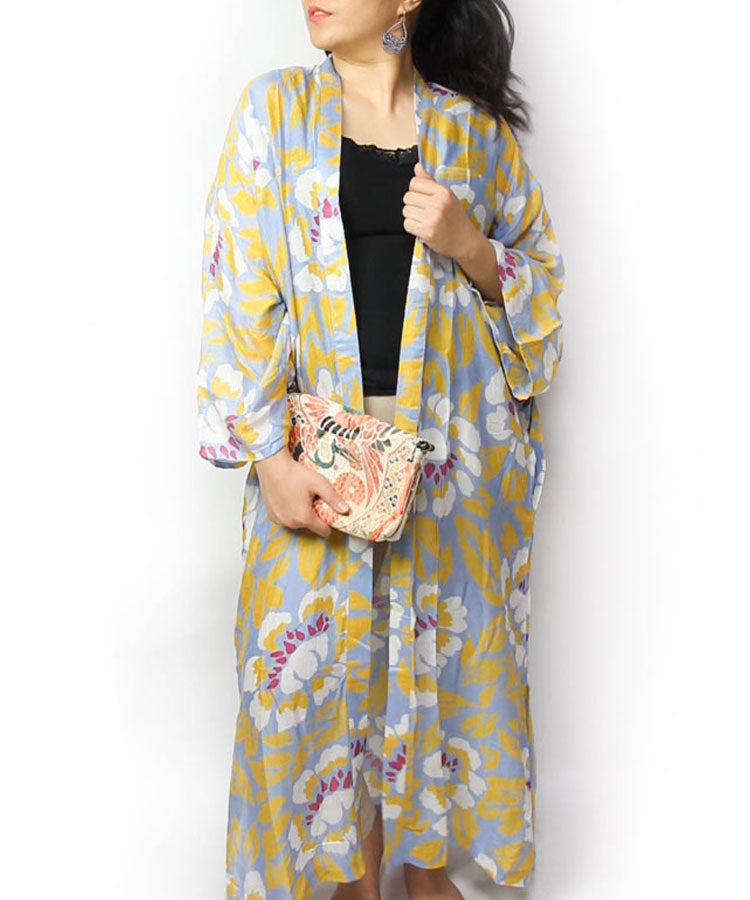 Sun Protection Cardigan / Yellow Peony Boho Kimono Cardigan