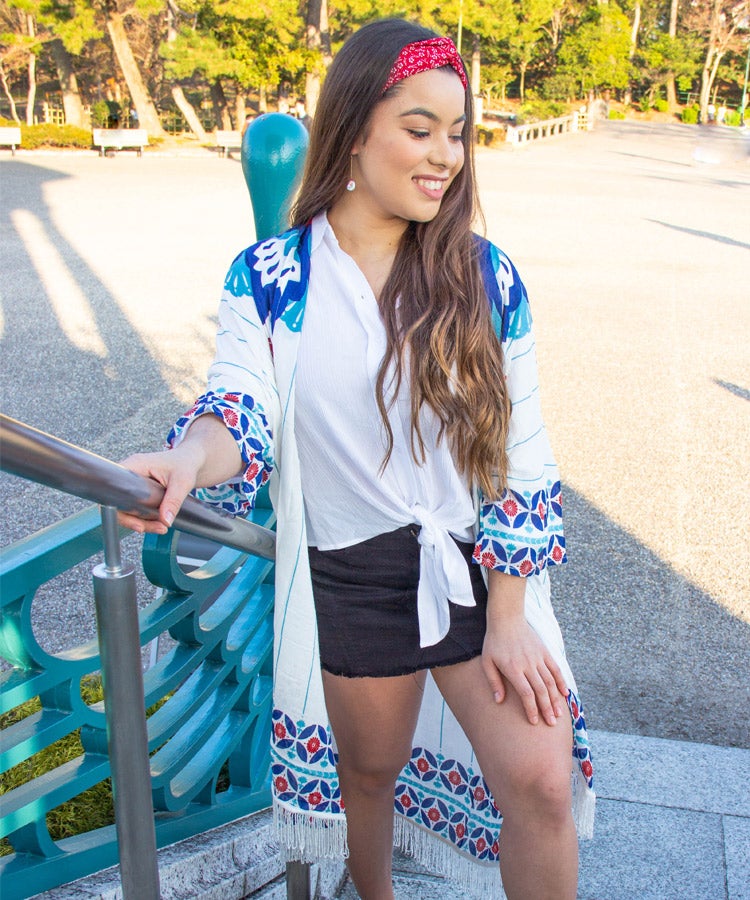 Violet Floral Print Fringe Boho Kimono Cardigan