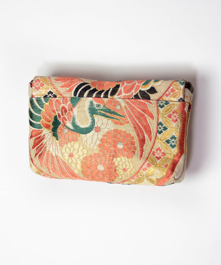 Vintage Kimono Obi Detachable Crossbody Bag  / Orange & Green Bird Japanese Shoulder Bag
