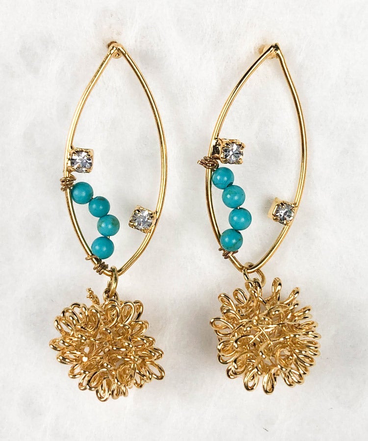 Turquoise Chrysanthemum Rhombus Japanese Earrings