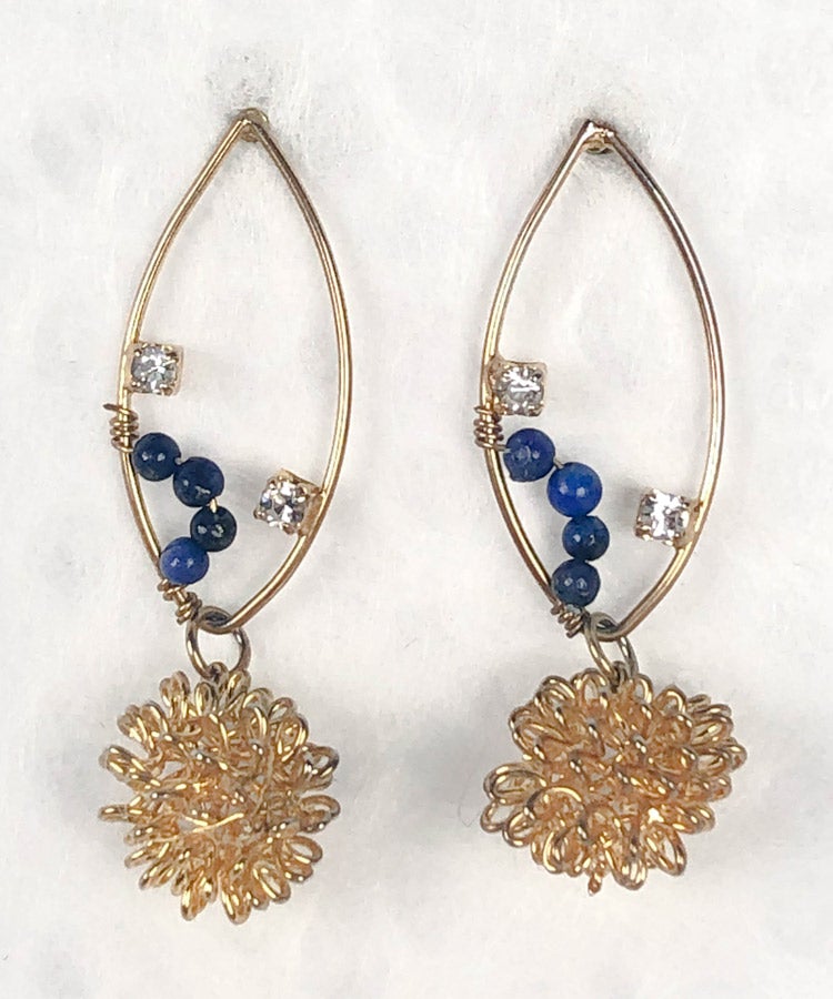 Lapis Lazuli Chrysanthemum Rhombus Japanese Earrings