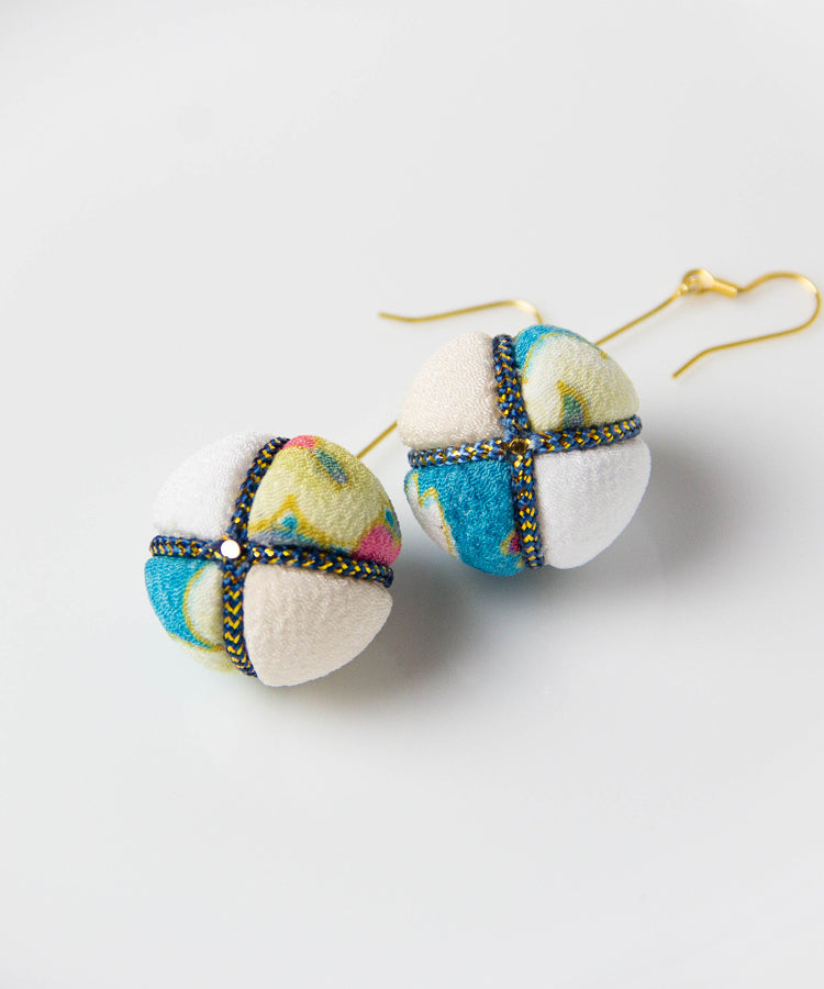 Black Temari Chirimen Japanese Earrings / High Quality Surgical Steel Hook Earrings