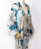 Sun Protection Cardigan  / Blue Green Hibiscus Boho Kimono Cardigan