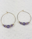 Amethyst Hoop Earrings / Purple Bohemian Japanese Earrings