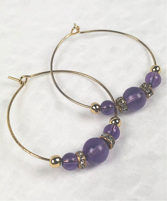 Amethyst Hoop Earrings / Purple Bohemian Japanese Earrings