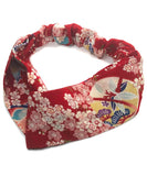 Black Cherry Blossom Japanese Headband, Red, Front side