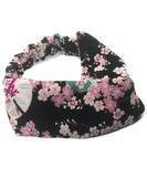Black Cherry Blossom Japanese Headband, Black, Detail