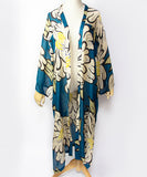 Sun Protection Long Cardigan  / Blue Green Peony Boho Kimono Cardigan