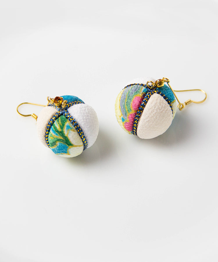 Black Temari Chirimen Japanese Earrings / High Quality Surgical Steel Hook Earrings