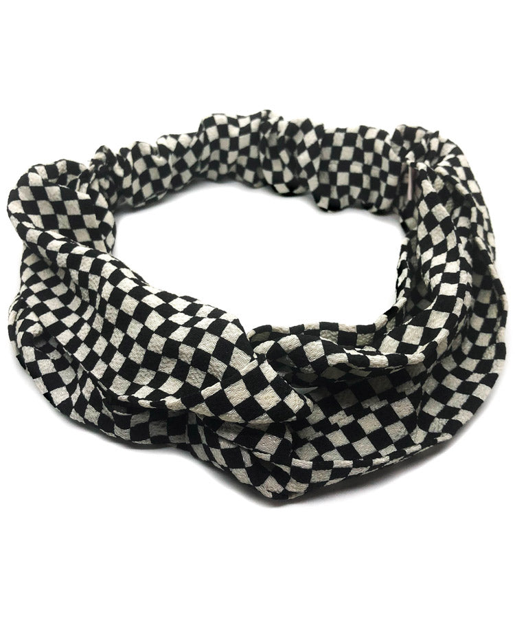 Red Ichimatsu Monyo Pattern Headband / Chirimen Japanese Fabric Headband