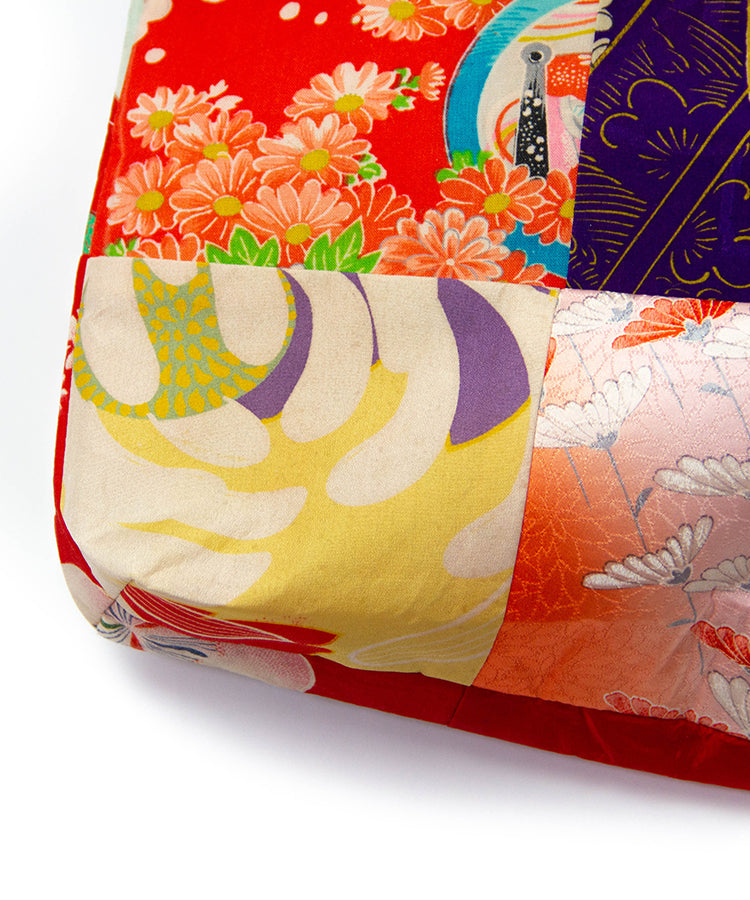 Vintage Kimono Patch Work Tote Bag with Tassel / Red Japanese Tote Bag