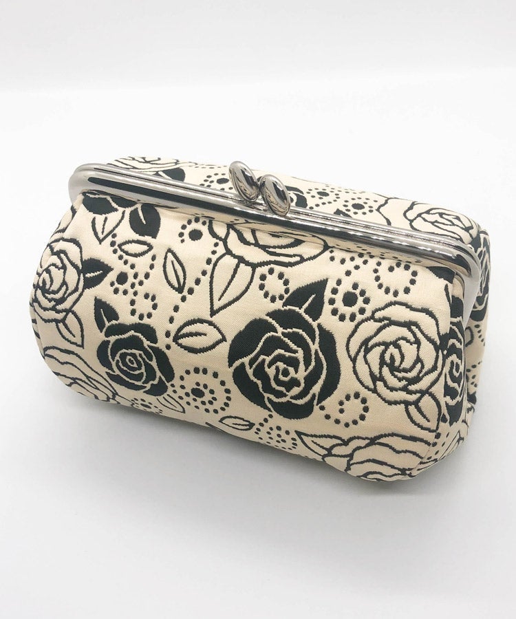 Pink Rose Weaved Metal Kiss Lock Purse / Gamaguchi Japanese Bags